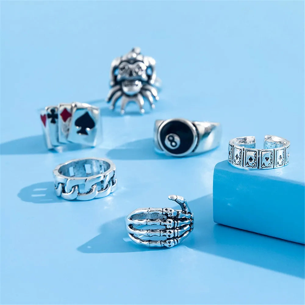 6Pcs Poker Rings for Men